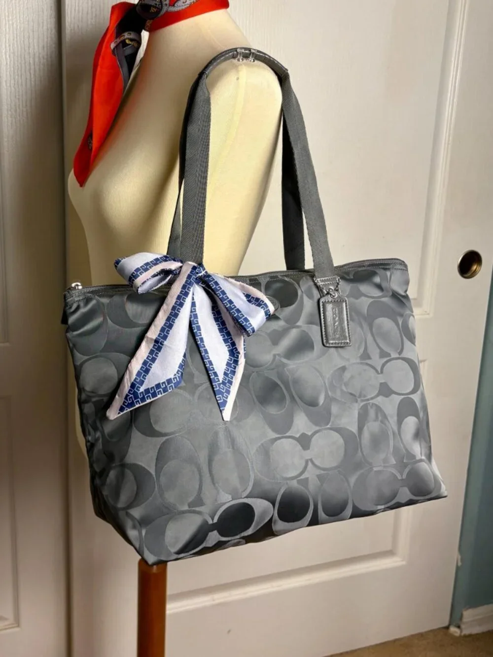 Coach Getaway Signature Nylon Packable Weekender Tote and Pouch with Scarf